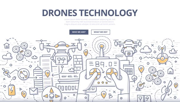 Dronlar teknoloji Doodle kavramı - Vektör, Görsel