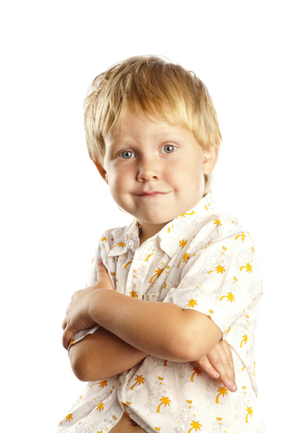 Portrait of a young boy on white background - Foto, Imagen