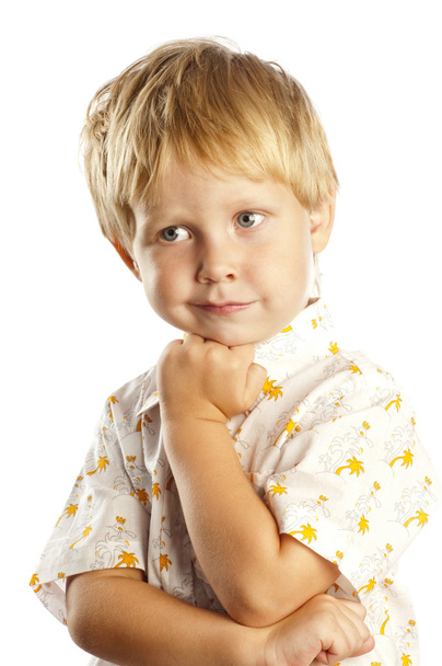 Portrait of a young boy on white background - Фото, изображение