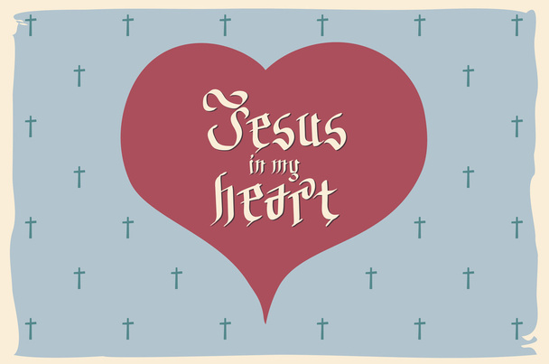 gothic Bible lettering. Christian art. Jesus in my heart. vector vintage card heart retro - Vektör, Görsel