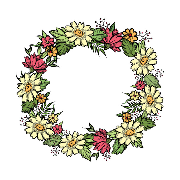 Floral frame with summer flowers. - Vector, afbeelding