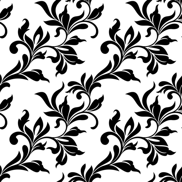 Elegant seamless pattern. Tracery of swirls and leaves on a whit - Vektori, kuva