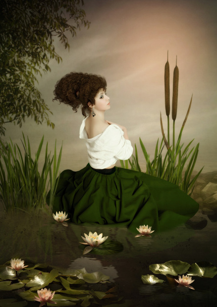 Girl and lilies - Photo, Image