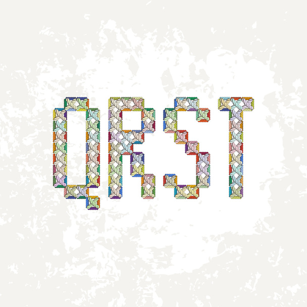 Set of four colorful knitted, embroidered or macrame capital letters of the Latin alphabet. Q, R, S and T. - Vector, Image