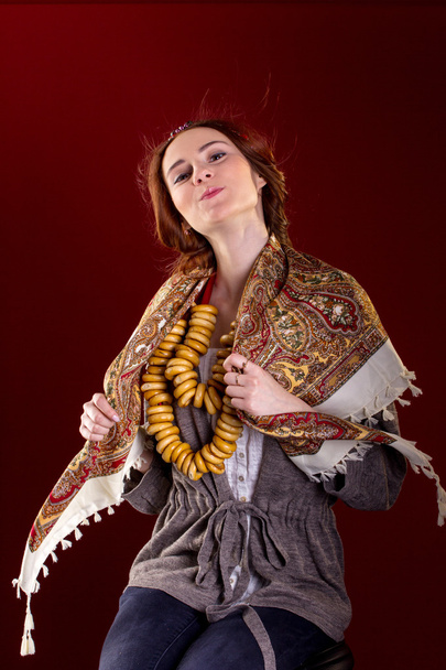 Pretty girl in Russian national dress - Photo, image