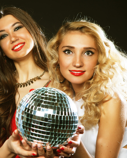 Party girls with disco ball - Foto, Imagen