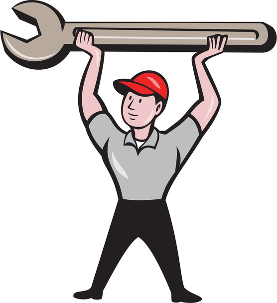 Mechanic Lifting Wrench Isolated Cartoon - Vektor, obrázek