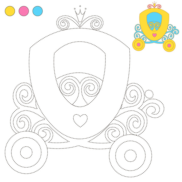Kolorowanka lub strona Cartoon ilustracja przewóz księżniczka dla dzieci edukacja. wektora, który ma być śledzony. Przywróć linię przerywoną i pokolorować obraz. Gra Trace dla dzieci - Wektor, obraz