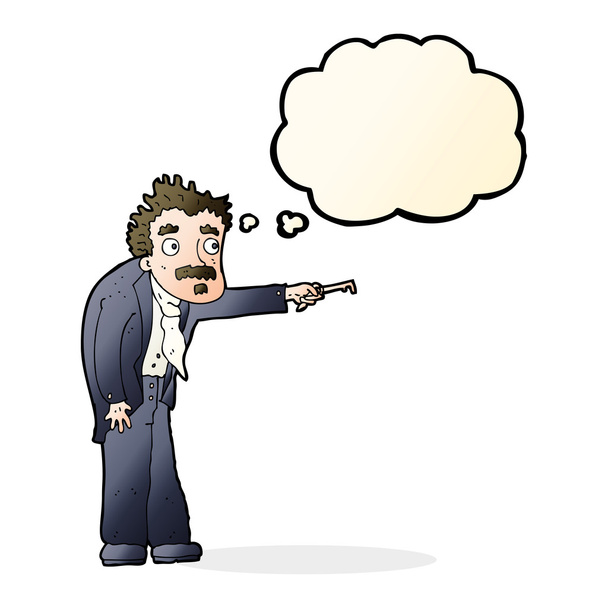 rajzfilmes férfi remegés kulccsal feloldása gondolat buborék - Vektor, kép