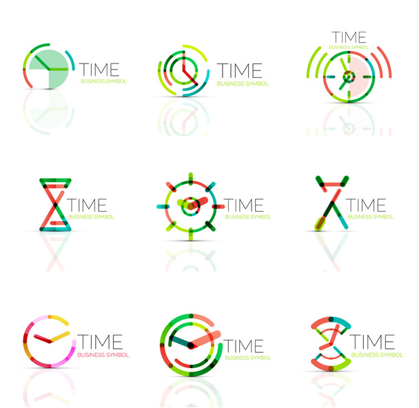 Conjunto de logotipo abstracto de tiempo lineal, segmentos multicolores conectados
 - Vector, Imagen