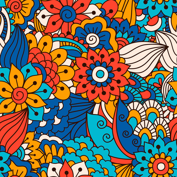 Hand drawn seamless pattern with floral elements. - Vettoriali, immagini