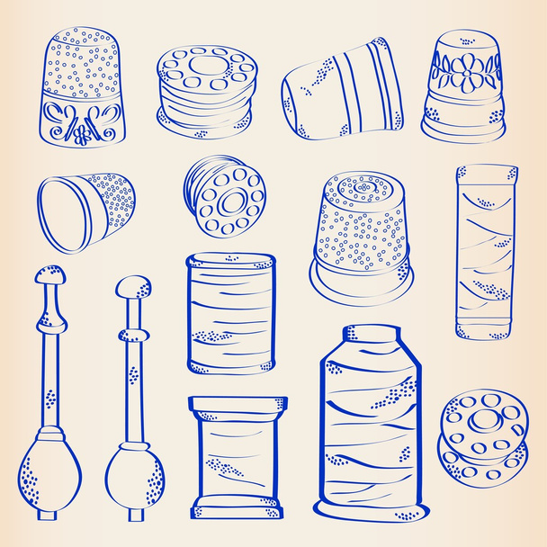 Hand Drawn Sewing Icon Set - Vector, Image