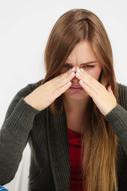Young woman with painful sinus ache - Photo, image