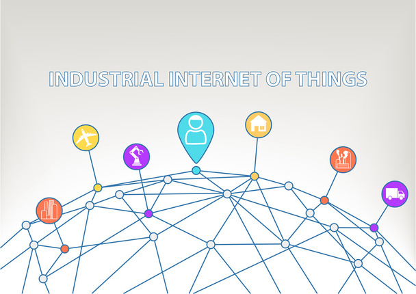 Industrial internet of things background with colorful icons - Vektori, kuva