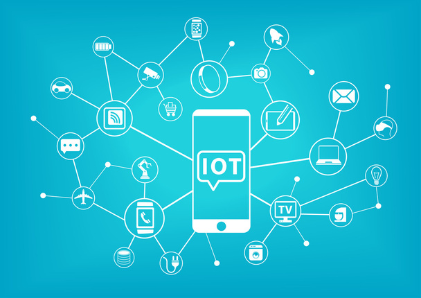 IOT (internet of things) concept. Mobile phone connected to the internet of everything. - Vector, Image
