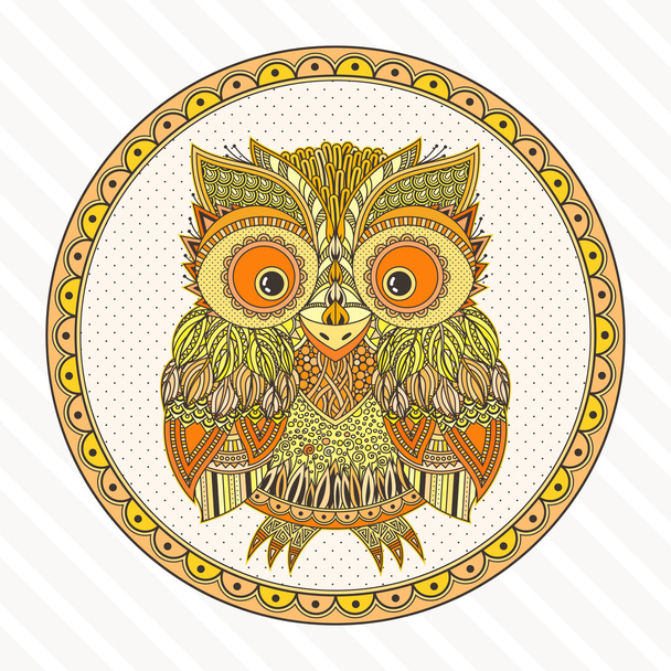 Vector zentangle owl illustration. Ornate patterned bird. - Vector, imagen