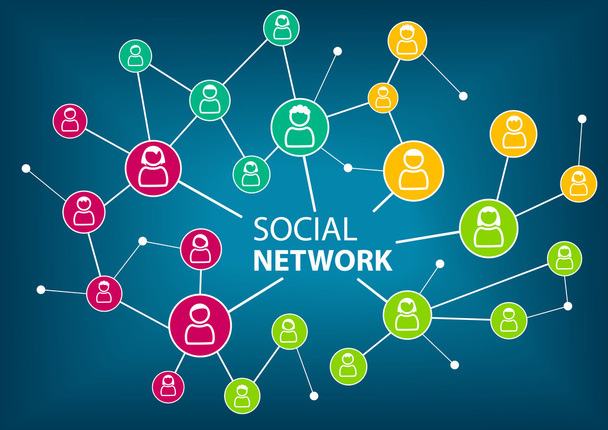 Η έννοια του κοινωνικού δικτύου για να συνδέσετε τους φίλους, τις οικογένειες και με ανθρώπινο δυναμικό - Διάνυσμα, εικόνα