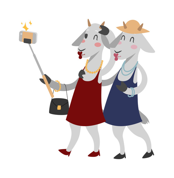 Дівчата кози пара друзів Векторні портретні ілюстрації на білому тлі
 - Вектор, зображення