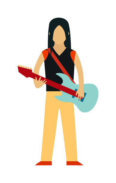 Personagens de desenhos animados Rock Star com guitarra isolada em fundo branco
. - Vetor, Imagem