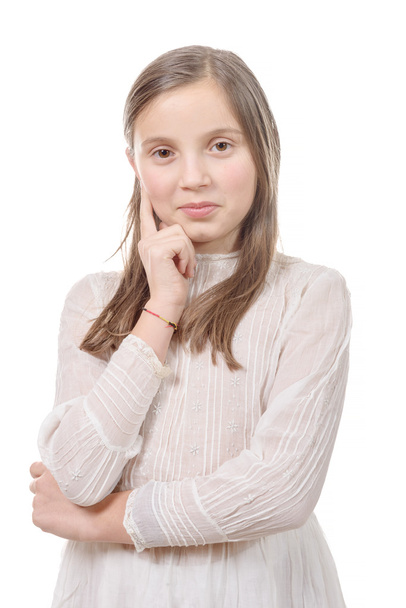 retrato de menina pré-adolescente isolado em um fundo branco
 - Foto, Imagem