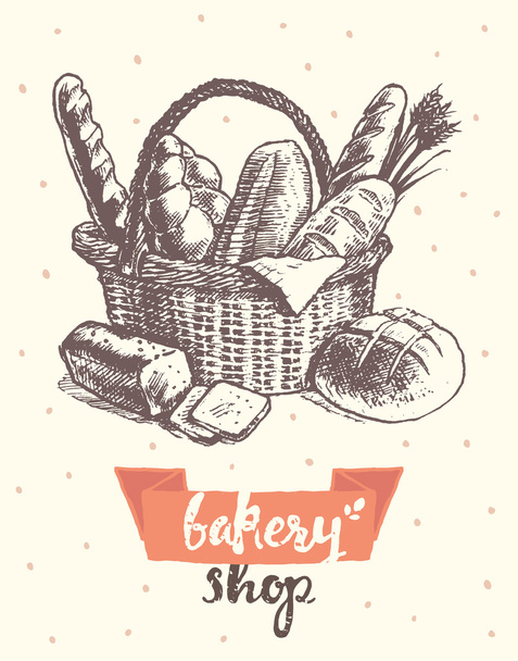 Dibuja la cesta de vectores vintage panadería fresca
 - Vector, imagen