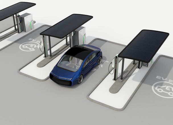 Elektrisch voertuig laadstation in de openbare ruimte - Foto, afbeelding