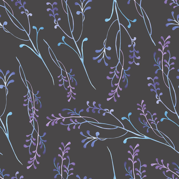 Um padrão sem costura com a aquarela abstrato ramos azuis e violetas
 - Foto, Imagem