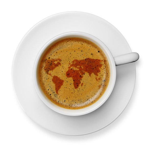 Carte du monde icône sur le café
 - Photo, image