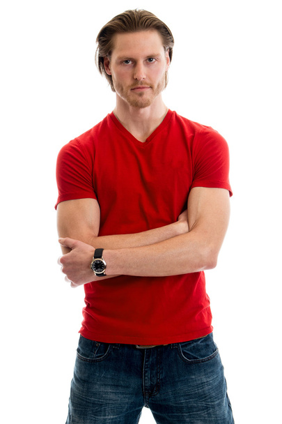 Casual Man in Red Shirt - Fotoğraf, Görsel