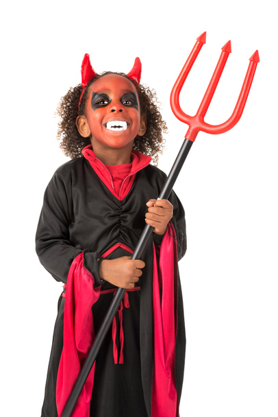 Enfant en costume de diable Halloween
 - Photo, image