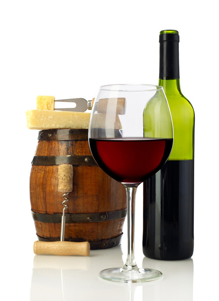 Víno, sýr a barel - Fotografie, Obrázek