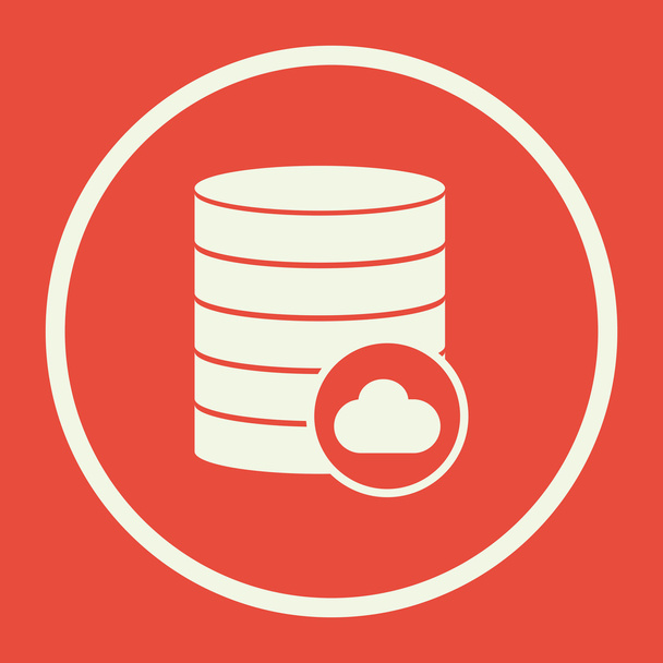 Database-cloud icon, on red background, white circle border, white outline - Vektör, Görsel