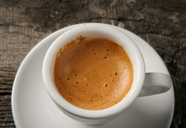 Kaffeetasse mit Schaum von oben - Foto, Bild