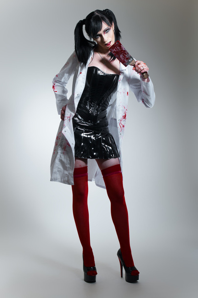 Crazy nurse with bloody knife - Φωτογραφία, εικόνα