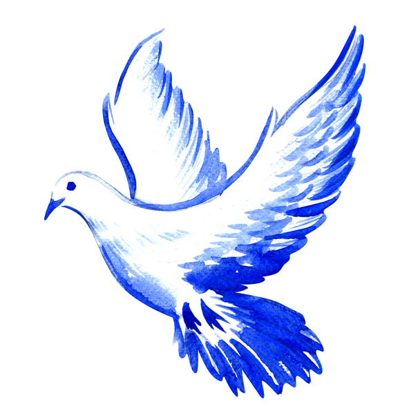 free flying white dove isolated, watercolor illustration - Photo, Image