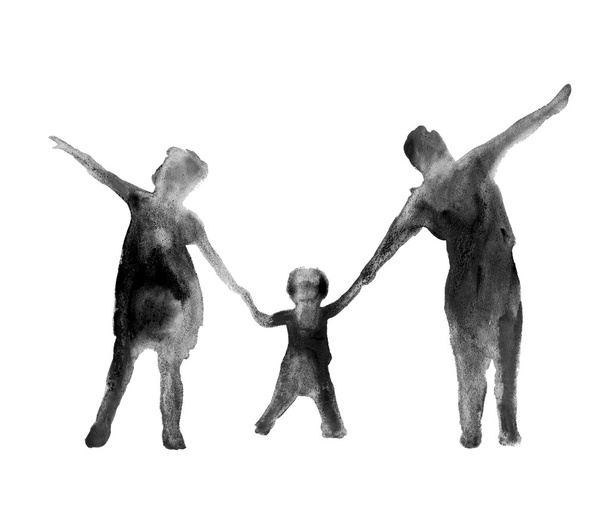 silueta lidí. rodina. izolovaný. Akvarel - Fotografie, Obrázek