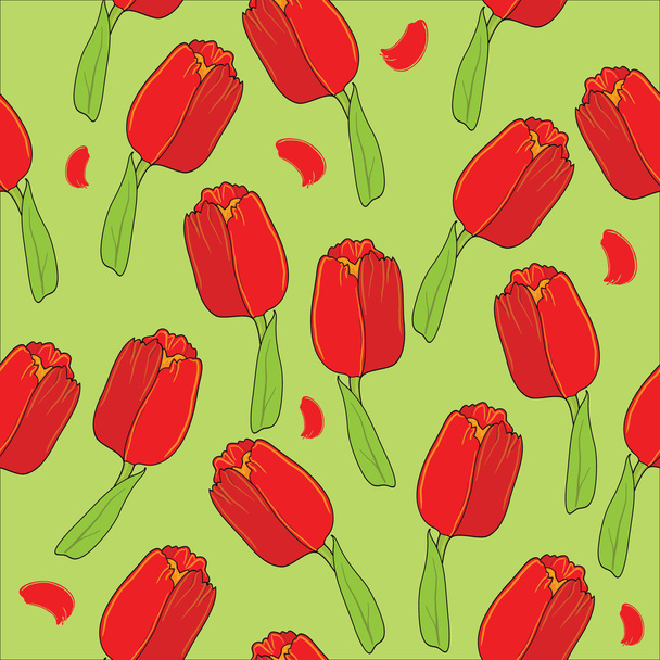 Cute seamless  floral pattern with tulips - Vector, Image