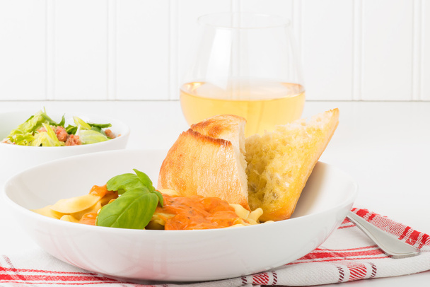 Tortelloni Salad and Wine - Photo, Image