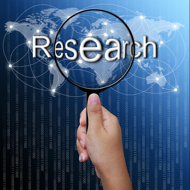 Research, word in Magnifying glass,network background - Foto, immagini