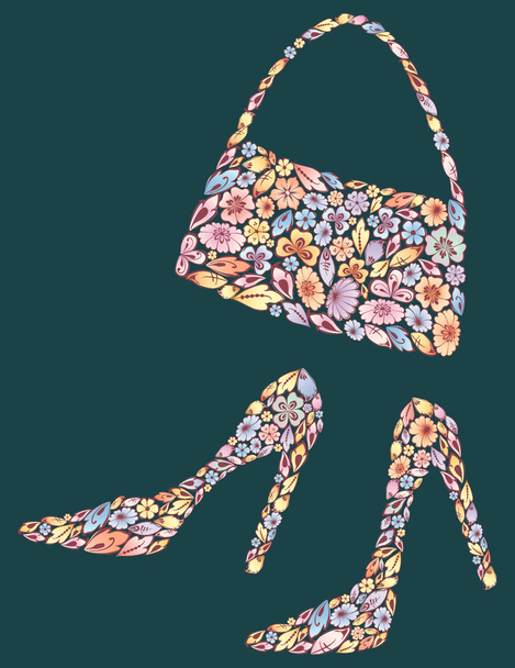 female shoes and handbag - Vector, Image