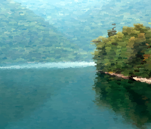 A beautiful landscape near a lake in pointillism style. - Vector, afbeelding