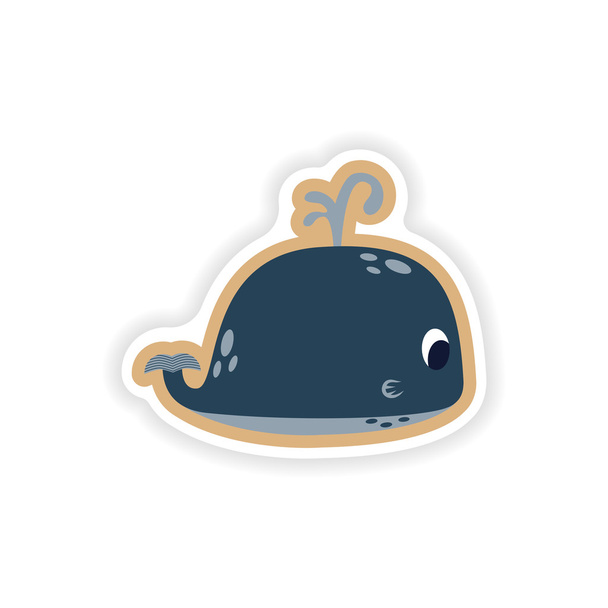 paper sticker on white background whale with fountain - Vector, Image