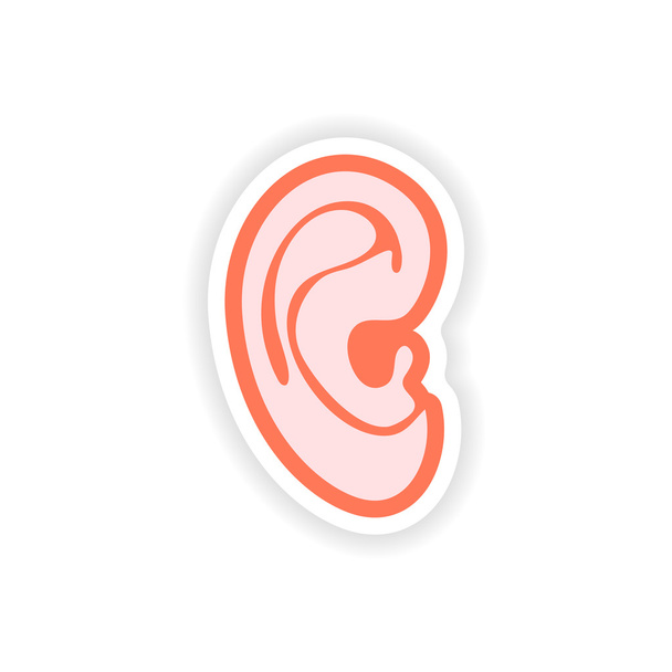 白い背景の人間の耳に紙ステッカー - ベクター画像