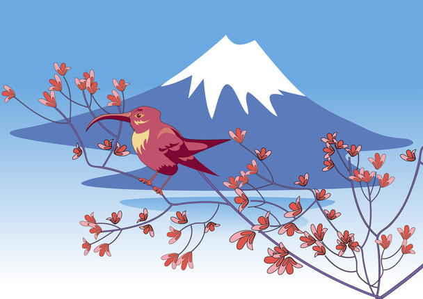 Bird on a background of Mount Fuji - Vector, Image