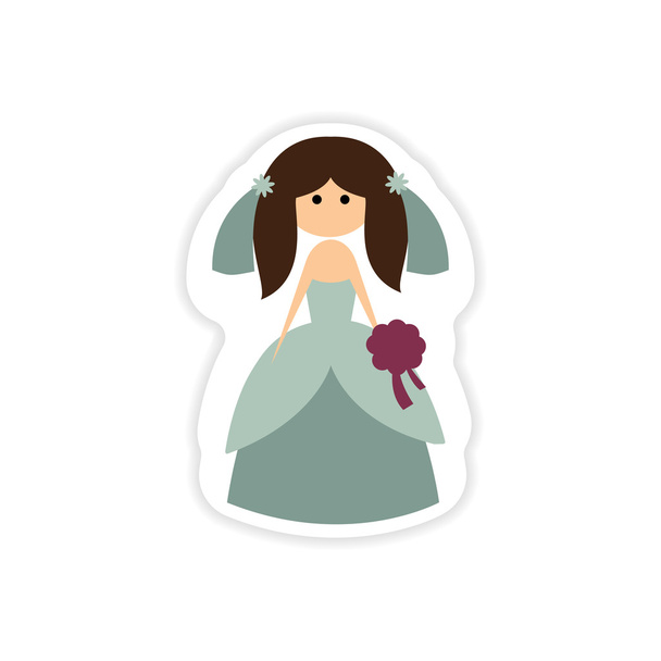 paper sticker on white background beautiful bride - Vector, Image