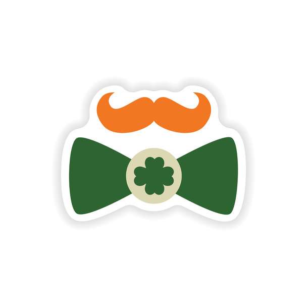 stylish paper sticker on white background mustache butterfly tie - Vector, Image