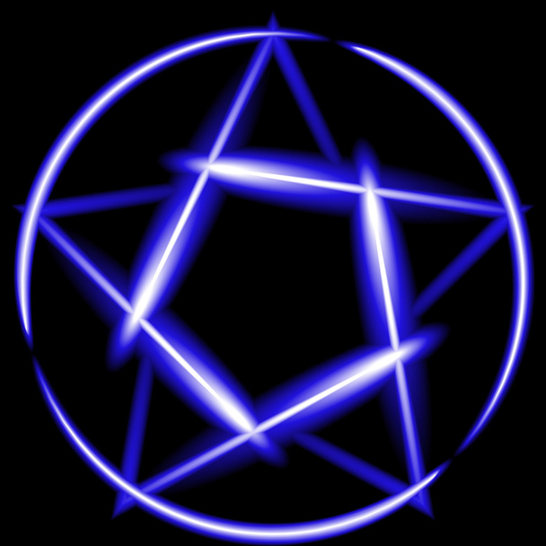 Blue neon pentagram, black background - ベクター画像