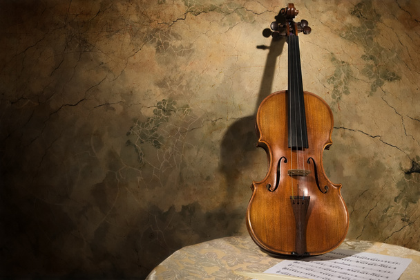 oude Italiaanse viool op een muur backround - Foto, afbeelding