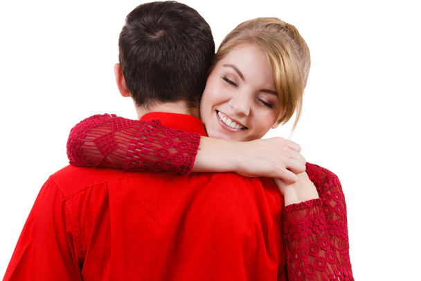 Girl hugging boyfriend romantically. - Foto, afbeelding