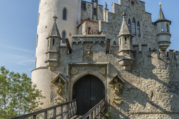 Lichtenstein Castle, closeup of entrance gate and drawbridge - Photo, Image